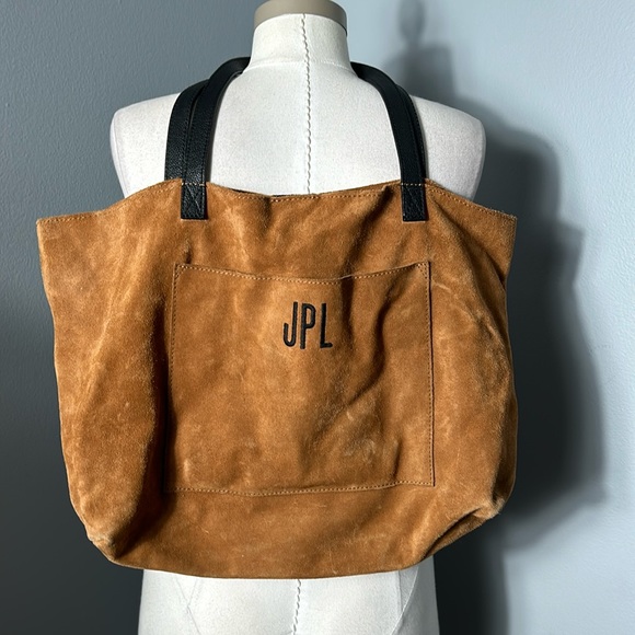 Mark & Graham Leather Suede JPL Khaki Camel Shoulder Bag with Leather Handle - Picture 2 of 16